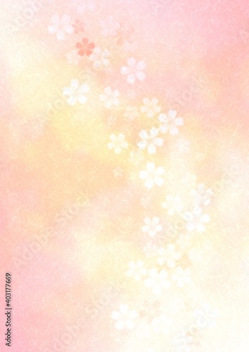 幻想的な桜の花のイラスト、ピンクの和紙風背景素材 