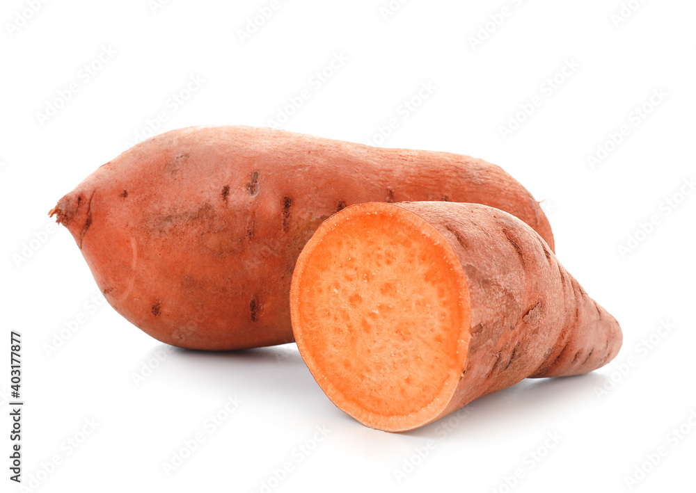 Fresh sweet potatoes on white background Fresh sweet potatoes on white background