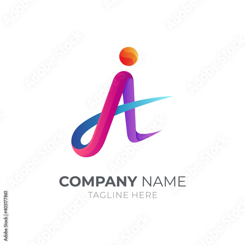 Letter A and letter i logo. Ai monogram logo with ribbon line 3d concept