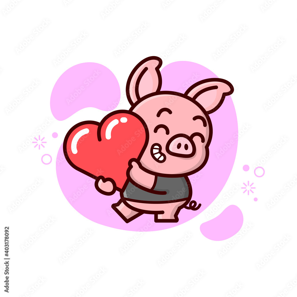 CUTE LITTLE PIG BRING A HEART AND FEELING SO HAPPY. VALENTINE DAY ILLUSTRATION CUTE LITTLE PIG BRING A HEART AND FEELING SO HAPPY. VALENTINE DAY ILLUSTRATION