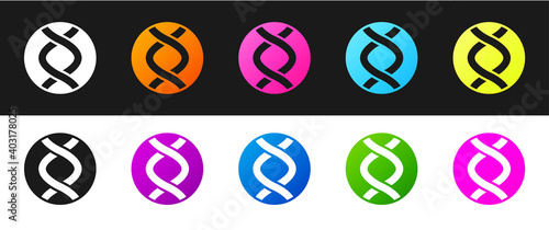 Set DNA symbol icon isolated on black and white background. Genetic engineering, genetics testing, cloning, paternity testing. Vector.