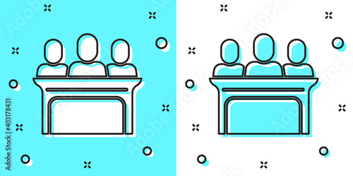 Black line Jurors icon isolated on green and white background. Random dynamic shapes. Vector.