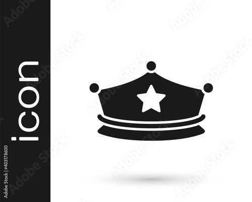 Black Police cap with cockade icon isolated on white background. Police hat sign. Vector.