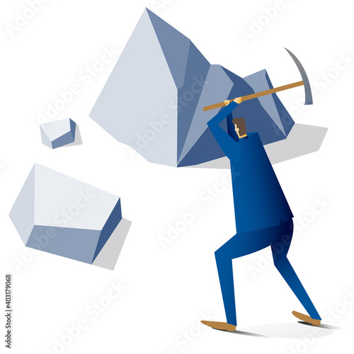 Vector illustration of a businessman breaking a rock