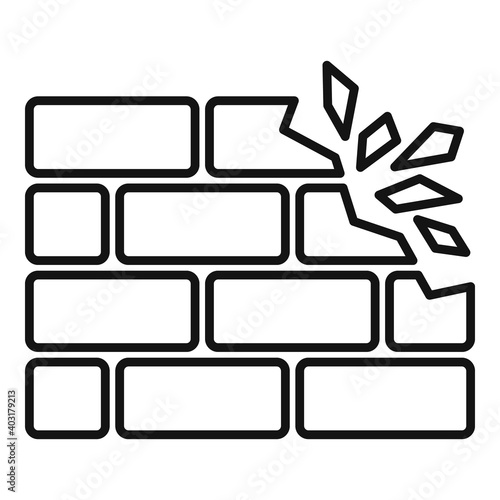 Demolition brick wall icon. Outline demolition brick wall vector icon for web design isolated on white background