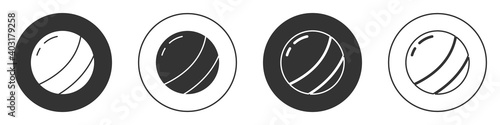 Black Beach ball icon isolated on white background. Children toy. Circle button. Vector.