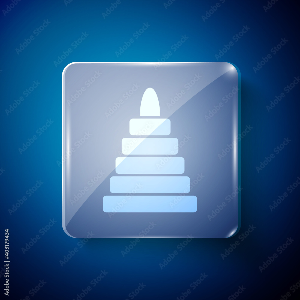 White Pyramid toy icon isolated on blue background. Square glass panels. Vector. White Pyramid toy icon isolated on blue background. Square glass panels. Vector.
