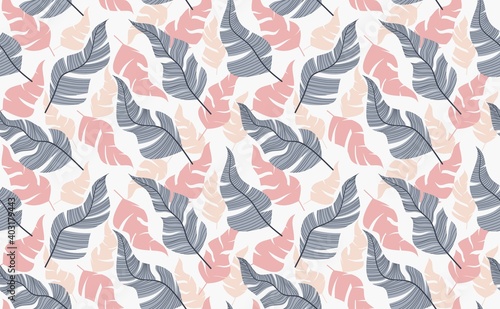 Seamless pattern with abstract flowers and leave. Creative floral surface design. Vector background