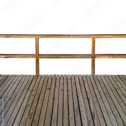 Wooden decking with balcony isolated on white background