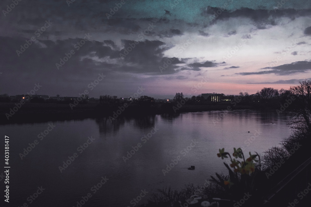 sunset over the river