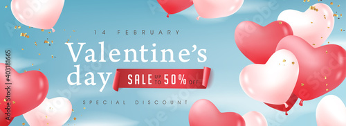 Valentine's day sale poster or banner with Balloons.