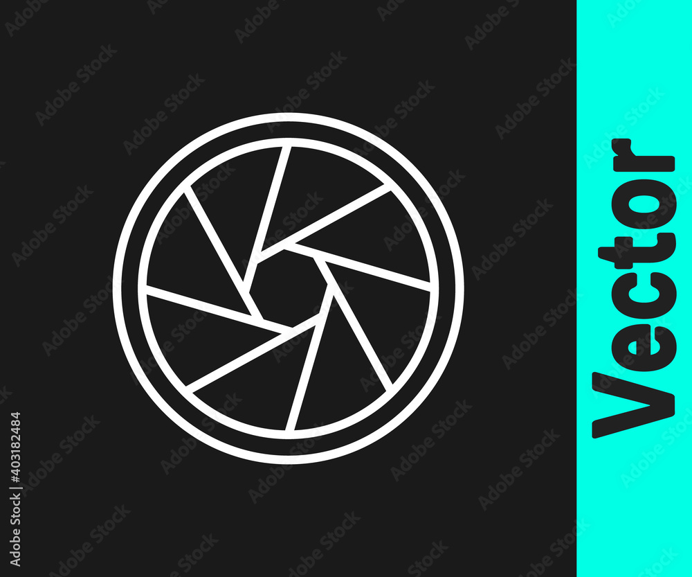 White line Camera shutter icon isolated on black background. Vector Illustration. White line Camera shutter icon isolated on black background. Vector Illustration.