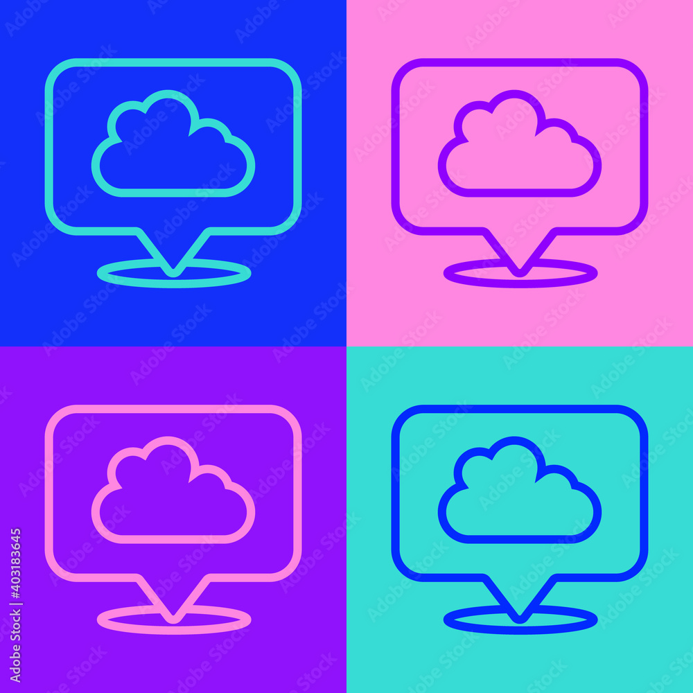 Pop art line Location cloud icon isolated on color background. Vector. Pop art line Location cloud icon isolated on color background. Vector.