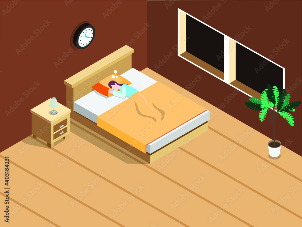 Woman sleeping isometric 3d vector concept for banner, website, illustration, landing page, flyer, etc. Woman sleeping isometric 3d vector concept for banner, website, illustration, landing page, flyer, etc.