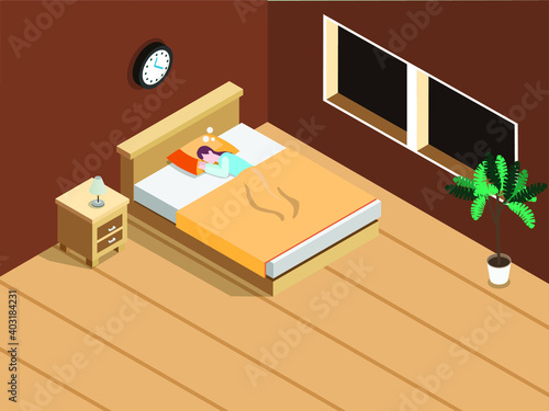 Woman sleeping isometric 3d vector concept for banner, website, illustration, landing page, flyer, etc.
