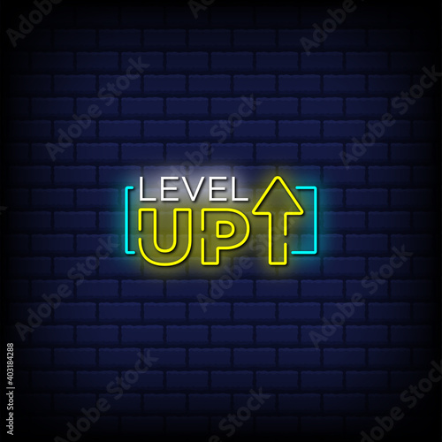 Level up neon signs style text Premium Vector