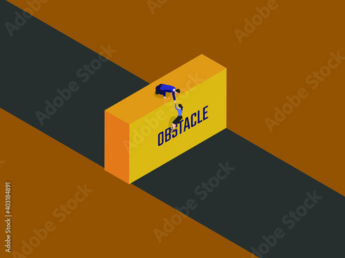 Business teamwork overcome obstacle isometric 3d vector concept for banner, website, illustration, landing page, flyer, etc.