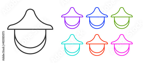 Black line Beekeeper with protect hat icon isolated on white background. Special protective uniform. Set icons colorful. Vector.