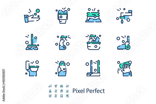 Linear icons on pixel pefrect 48x cleaning, isolated on white background, flat vector icons photo