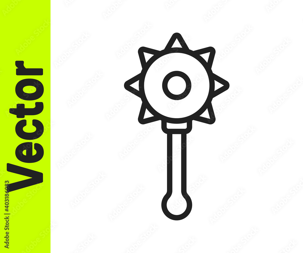 Black line Medieval chained mace ball icon isolated on white background. Medieval weapon. Vector. Black line Medieval chained mace ball icon isolated on white background. Medieval weapon. Vector.