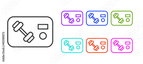 Black line Fitness club, gym card icon isolated on white background. Set icons colorful. Vector.