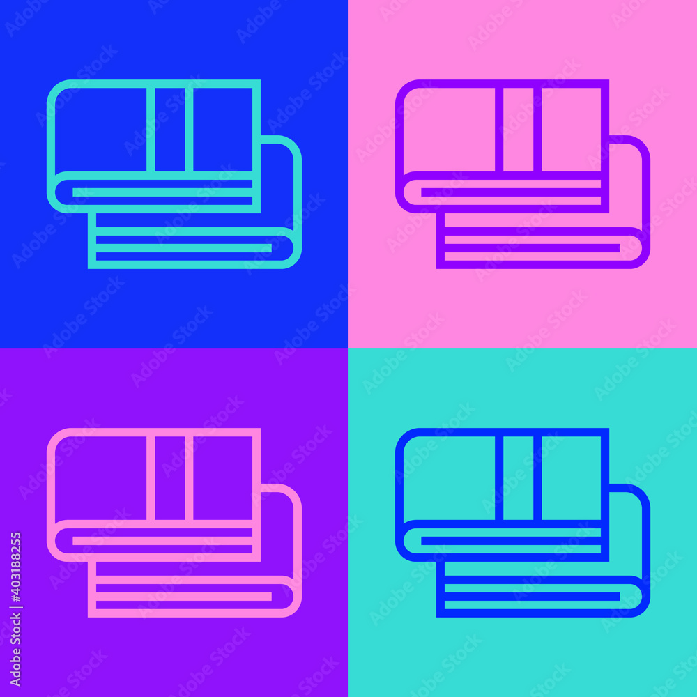 Pop art line Towel stack icon isolated on color background. Vector.