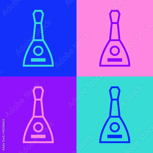 Pop art line Musical instrument balalaika icon isolated on color background. Vector.