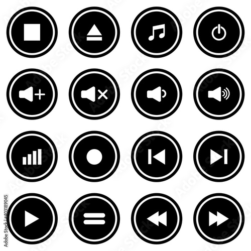 media player icon set vector symbol