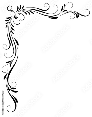Decorative floral corner ornament for stencil isolated on white background