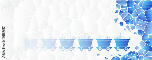 Abstract mining concept with trolleys. Cryptocurrency mining equipment. Blockchain system vector illustration.  Web banner of digital currency.
