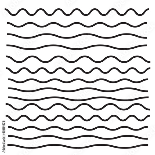Set of wavy, zigzag, horizontal lines. Waves outline icon. Wave thin line symbol