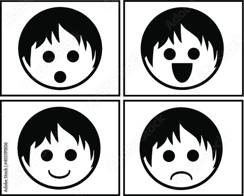 Black and white faces flash card with high contrast for baby vector, newborn infant Visual Stimulation Baby Card Vector