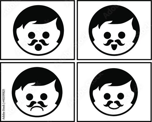 Black and white faces flash card with high contrast for baby vector, newborn infant Visual Stimulation Baby Card Vector