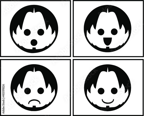 Black and white faces flash card with high contrast for baby vector, newborn infant Visual Stimulation Baby Card Vector