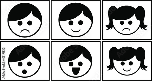Black and white faces flash card with high contrast for baby vector, newborn infant Visual Stimulation Baby Card Vector