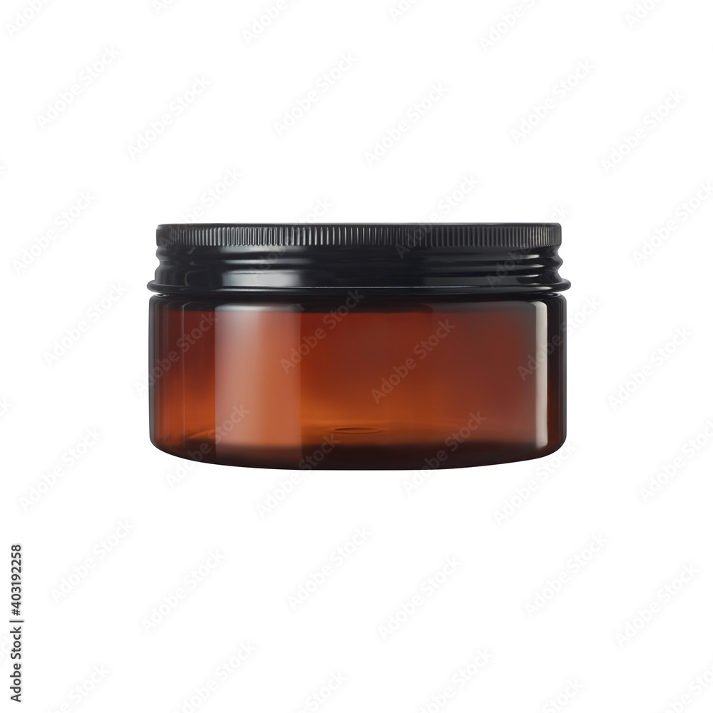Cosmetic brown glass jar for body cream, butter, scrub, bath salt, gel, skin care, powder. isolate white background Cosmetic brown glass jar for body cream, butter, scrub, bath salt, gel, skin care, powder. isolate white background