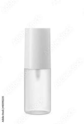 Plastic clear bottle white cap for medicine or cosmetics cream, gel, skin care isolated on white background
