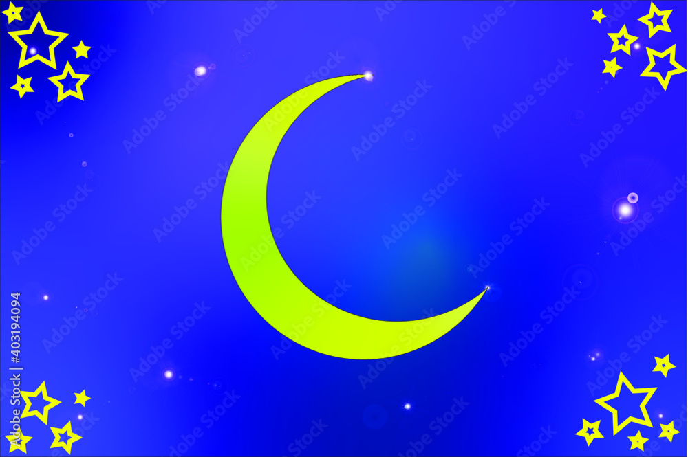 Naklejka premium An image of a crescent moon with stars inside against a dark blue sky. The holy month of Ramadan Karem.