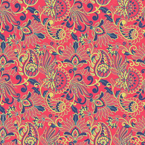 Paisley Floral oriental ethnic Pattern. Seamless Vector Ornament. Indian fabric patterns.