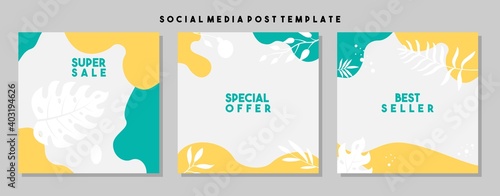 Social media pack template for discount and special offer. Modern promotion square web banner for mobile apps. Elegant sale and promo