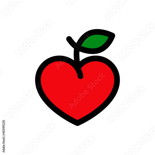Símbolo de comida sana. Logotipo manzana con forma de corazón con lineas en color rojo y verde
