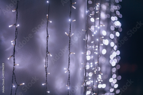 Street garland. Festive background with led garland