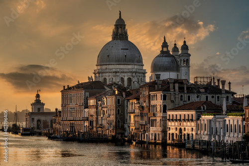 Venice. The grand canal in Venice Italy looking towards Basilica di Santa Maria della Salute from Acadamia Bridge
