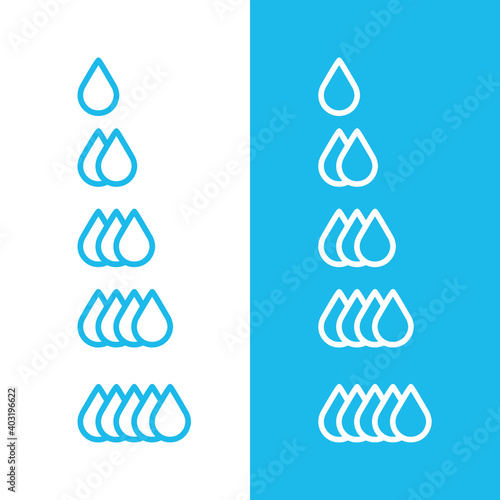 Vector drop set for infographic level, oil or water drop. Absorption icon drops, female pads absorb layer and menstrual tampons leak. Stock Vector illustration isolated on white background.