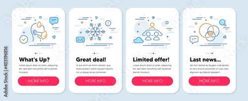 Set of line icons, such as Air conditioning, Sick man, Interview job symbols. Mobile screen mockup banners. Euler diagram line icons. Snowflake, Epidemic protection, Consulting. Vector