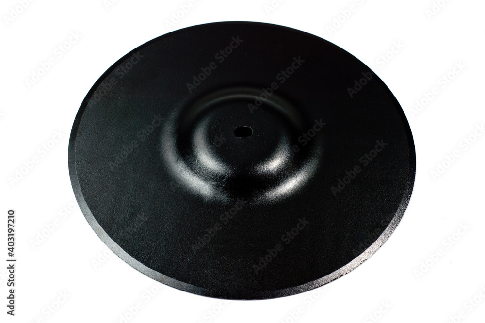 Disc harrows for tractor for tillage, black shot on a white background. Background for agricultural machinery. Disc harrows for tractor for tillage, black shot on a white background. Background for agricultural machinery.