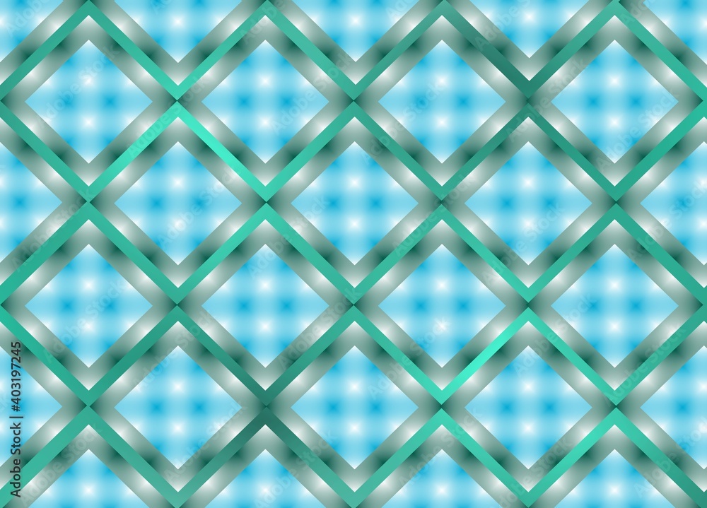 Ornament from squares of blue and green shades using a gradient for printing on fabric, tiles, paper Ornament from squares of blue and green shades using a gradient for printing on fabric, tiles, paper