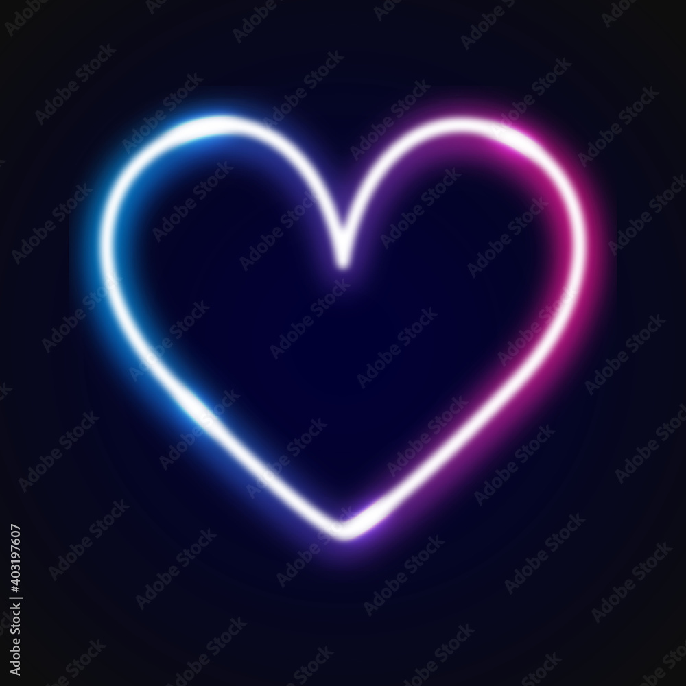 neon heart on black background