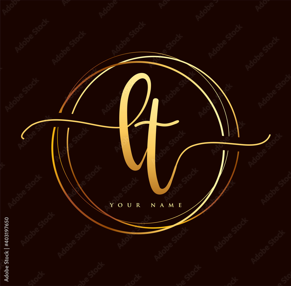 LT Initial handwriting logo golden color. Hand lettering Initials logo ...