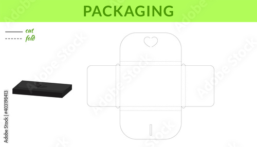 Gift box template for Valentine's day, birthdays, baby showers for sweets, candies, small presents, bakery. Retail box blueprint template design. Print, cutout, fold, glue. Vector stock illustration.